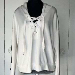 90 Degree By Reflex Cream Tie Front Hoodie Relaxed Fit Size XL